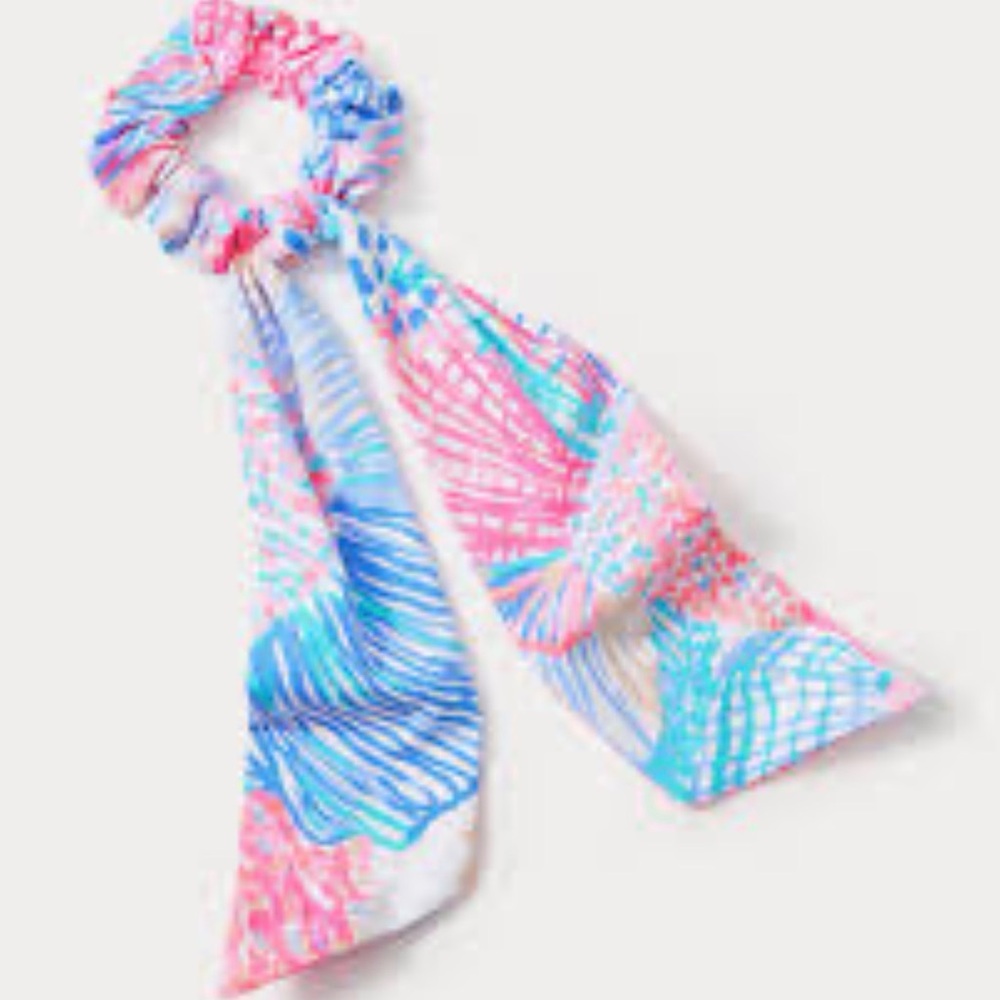Lilly Pulitzer Pink and Blue Hair Scrunchie with Scarf